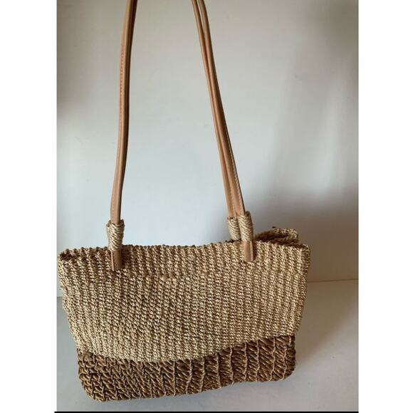 Beach coastal weaved shoulder bag brown and tan - Picture 5 of 7